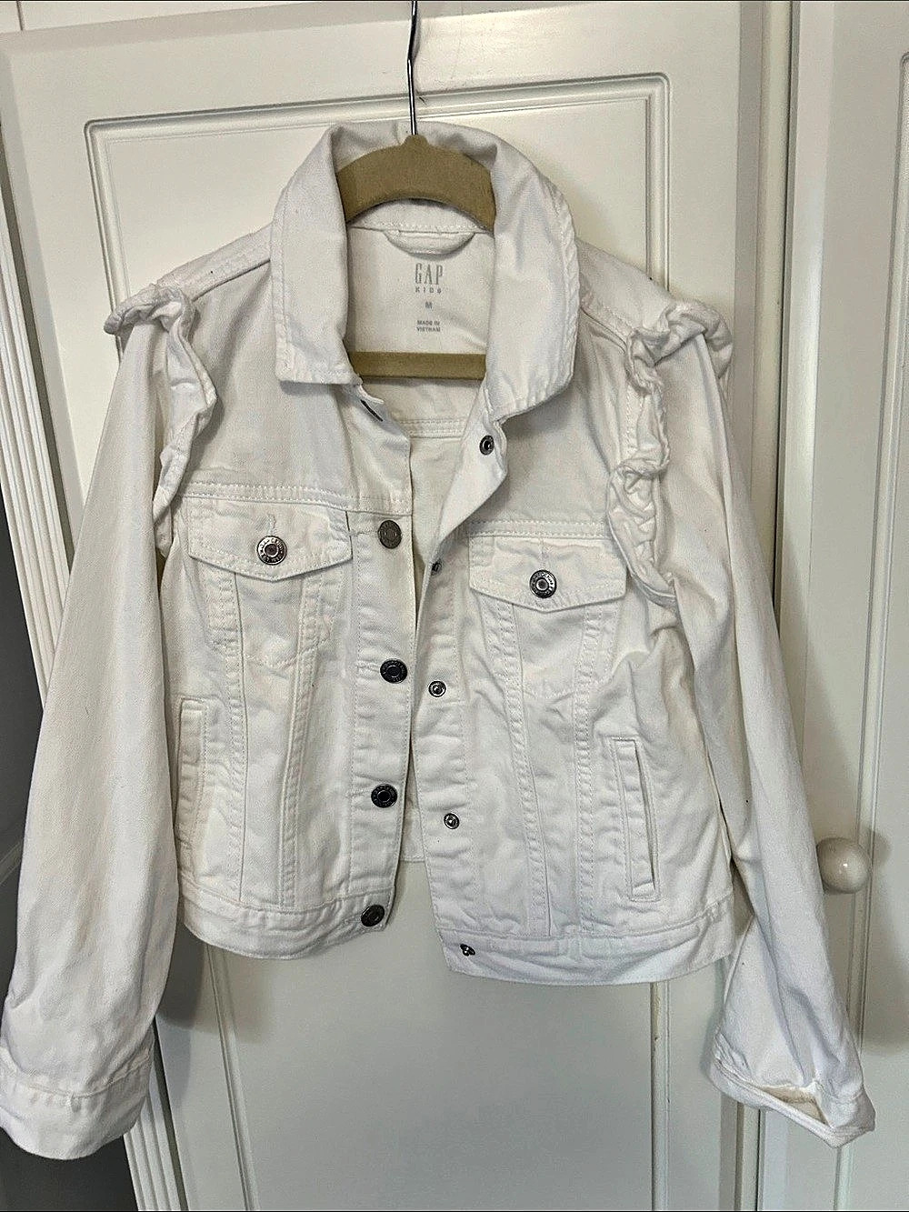 GAP Kids Ruffle Denim Jacket Girls White Ruffle Jean Jacket Medium